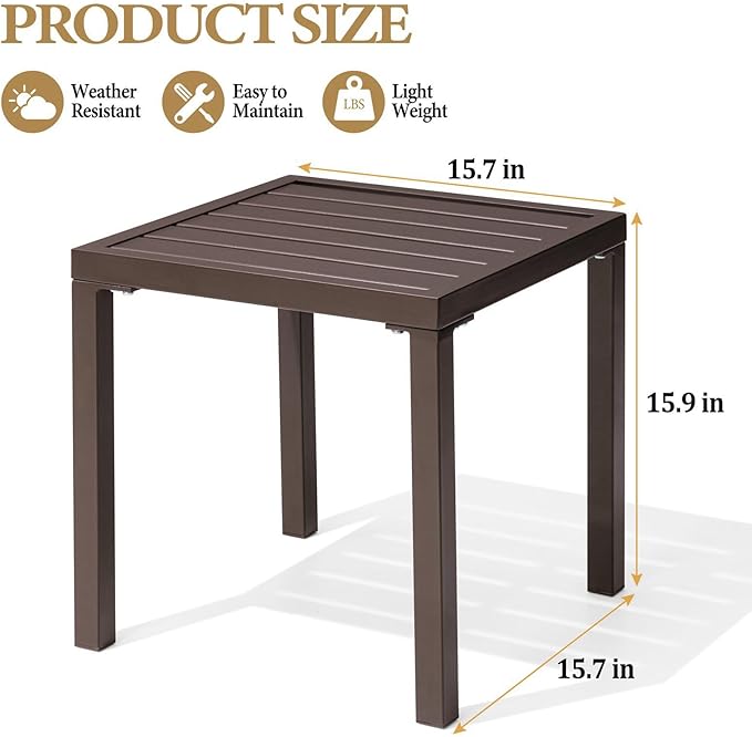 Crestlive Products Outdoor Side Table 1PC - Small Metal Square End Table - Easy to Assemble, Weather Resistant Ideal for Garden, Patio, Poolside, Beach, Balcony, Porch