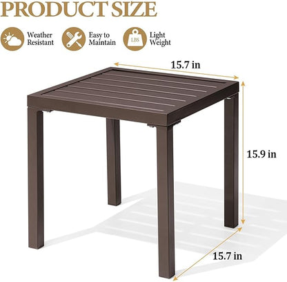 Crestlive Products Outdoor Side Table Set of 2 - Small Metal Square End Table - Easy to Assemble, Weather Resistant Ideal for Garden, Patio, Poolside, Beach, Balcony, Porch