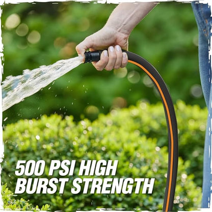 Rugged Rhino Heavy Duty Flexible Light Weight Garden Hose, 75ft x 5/8in, 4 Layer Leakproof Outdoor Gardening Tools, Watering Supplies, Powerful Water Pressure for Lawn, Flowers, Black Orange