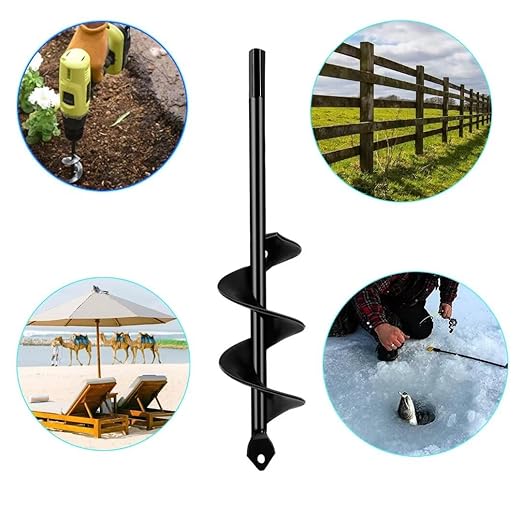 Garden Auger Post Hole Digger 1.6 x 16.5 in Long Handle Bulb Planter Tool Solid Shaft Extend Spiral Planting Auger Drill Bit for Planting Bulbs Seedlings，Digging Holes Deep Cultivating