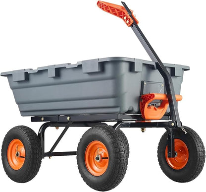 Garden Dump Cart,800lbs Heavy Duty Poly Yard Dump Garden Cart,with 10-Inch Tires,180° Rotating Handle,Steel Frame and Quick Release System for Garden,Lawn,Barn,Farm
