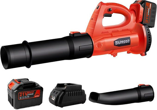 Blütezeit Cordless Leaf Blower, 21V Battery Powered Leaf Blower (6.0Ah Battery & Charger Included), 400CFM Electric Lightweight Blower for Lawn Care with 6 Speeds Adjustable