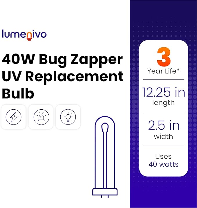 lumenivo 40 Watt Bug Zapper Bulb Replacement for Stinger B4045-4 UVB45 UV Blacklight Replacement Bulb for Bug Zapper Outdoor and Indoor Fly Trap for Home - 1 Bulb
