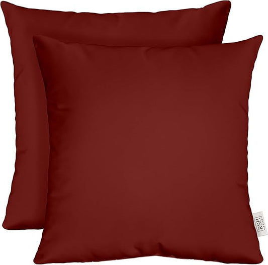RSH DECOR: Sunbrella Square Throw Pillows Set of 2 | 20" x 20" | Water and Fade-Resistant Performance Fabric | Outdoor Pillow Covers with Down-Alternative Inserts | Canvas Burgundy