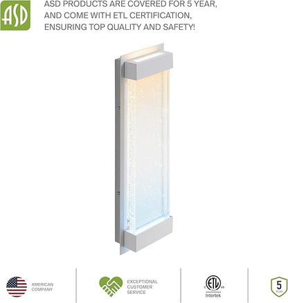 ASD LED 18 Inch Bubble Glass Wall Light Fixture | 22W 520LM 3000-5000K 100-277V | 3CCT, Waterproof, Dimmable, Up-Down Glow, ETL Listed | Exterior Flush Mount Sconce, Outdoor Lighting | White