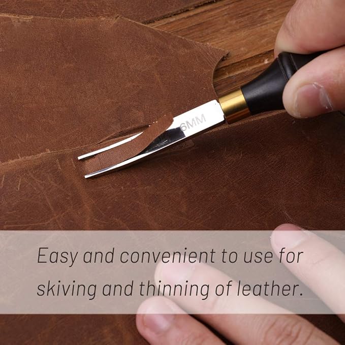 Leather Edge Beveler Tool, French Skiver, 6mm Wide Mouth Leather Edge Trimmer Skiving Crafting Tools with Wooden Handle for DIY Craft