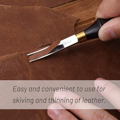 Leather Edge Beveler Tool, French Skiver, 6mm Wide Mouth Leather Edge Trimmer Skiving Crafting Tools with Wooden Handle for DIY Craft