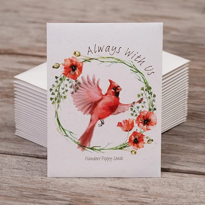 Bentley Seed Co. | Memorial Cardinal Celebration of Life Funeral Favors for Guests | Non-GMO, Non-Coated Flanders Poppy Seed Packets | Sentimental Funeral Service Gift | Pack of 25