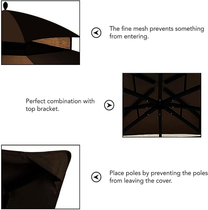 Hugline Outdoor Replacement Canopy Top Double Tier Gazebo Roof Cover for Lowe's Allen Roth 10x12 Gazebo #GF-12S004B-1 (Brown)