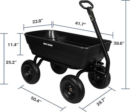 BILT HARD 1200 lbs 7 Cu Ft Poly Garden Dump Cart with 2-in-1 Convertible Handle, No Flat Tires, Quick Release, Dump Wagon Heavy Duty for Yard, Outdoor