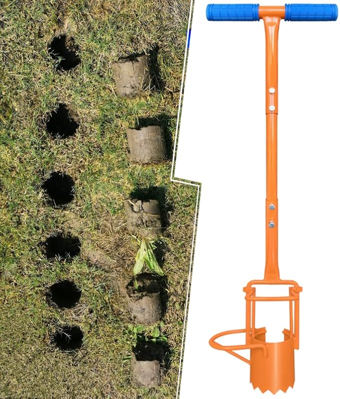 glorousamc Bulb Planter, Weeder, Sod Plugger, Flower Planting, Soil Sampler-5-IN-1 Lawn Tool and Garden Tool - Enhanced Bottom Edge for Easier Penetration, 33.5 Inch（A）