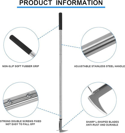 Crack Weeder, Stainless Steel Manual Crevice Weeding Tool, Long Handle Weed Grabber Remover, L-Shaped Manual Weeder Puller, Durable Crevice Weeding Tool for Sidewalk Garden Patio Lawn