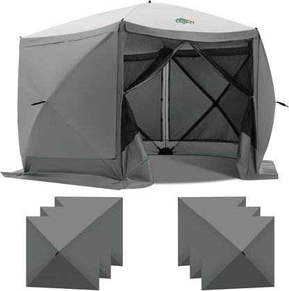 COBIZI 12x12ft Pop up Gazebo on Clearance Screen Canopy Tent for Camping, Camping Outdoor Screened Gazebo with Sidewalls, Portable Hub with Carrying Bag and Ground Stakes, Grey(Upgraded 2.0)