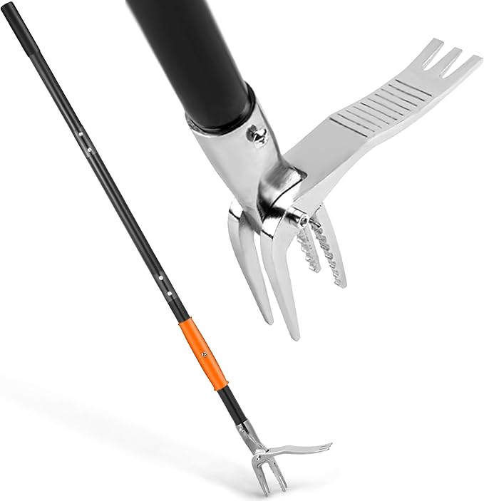 50” Weed Puller Tool, Heavy-Duty Weeder Tool with Long Handle, 4-Claw Metal Stand up Weeding Tool with Easy-Eject Mechanism for Crabgrass, Dandelion, Garden Tools for Seniors