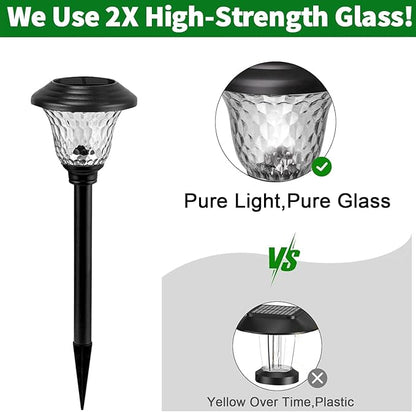 BEAU JARDIN Solar Pathway Lights 8 Pack Bright White Color Changing Fixed Color Solar Powered Light Outdoor Waterproof Glass High Lumen for Garden Landscape Path Yard Walkway Patio Driveway Outside