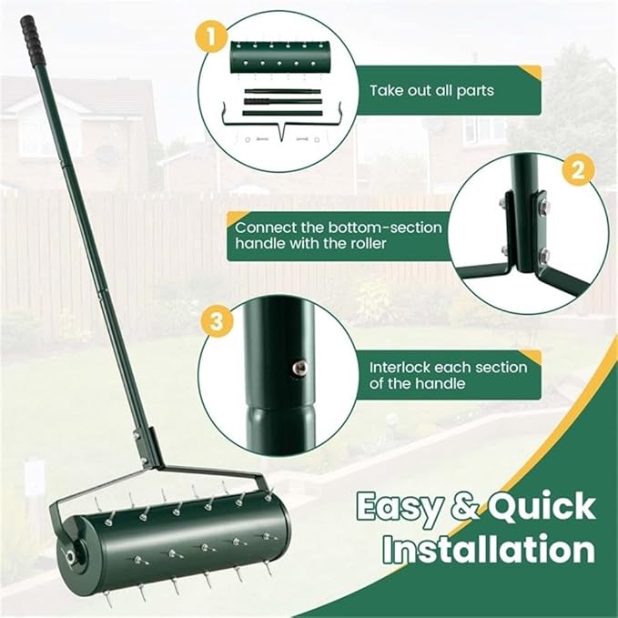 Pemberly Row 21 inch Manual Lawn Aerator Heavy Duty Grass Tool Green