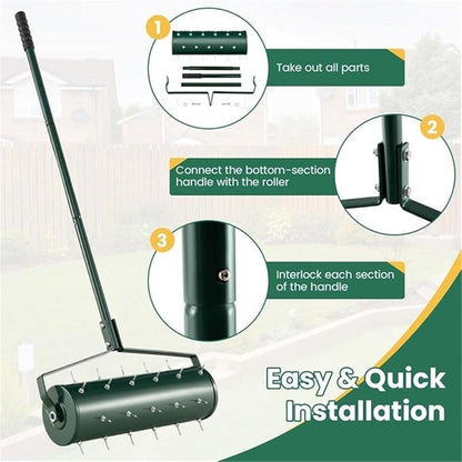 Pemberly Row 21 inch Manual Lawn Aerator Heavy Duty Grass Tool Green