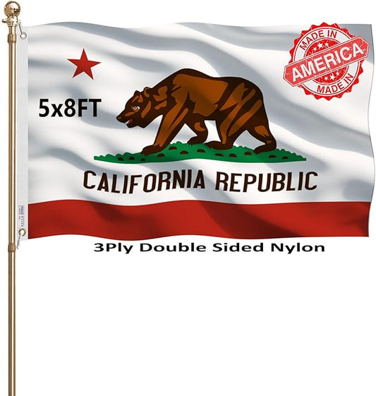 California Republic State State Flags 5x8Outdoor Heavy Duty Double Sided Nylon Vivid Color Anti-Fading with 3 Brass Grommets for Home/Company/Indoor Outdoor Decoration