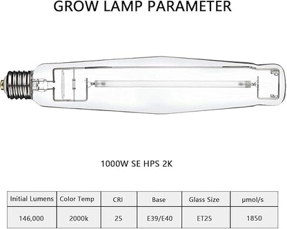 SunStream 1000W SE HPS Grow Light Bulb Full Spectrum Double Ended High Pressure Sodium Bulb for Indoor Gardening, Greenhouse, Grow Tents