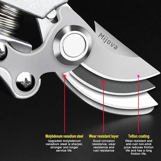 Gardening Scissors, Precision Pruning shears for Branches Shrubs and Vines, High-Carbon SK5 Steel Stays Sharp Longer for Clean Cuts that Promote Plant Health (Gardening Scissors)