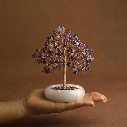 Amethyst Crystal Tree of Life Chakra Healing, Bonsai Tree, Gemstone Tree, Home and Office Desk Decor for Positive Energy, Birthday Wedding Gifts
