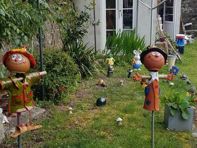Ceramic Garden Decor - Scarecrow Lawn stake - Outdoor statue - Perfect, unique gifts for gardeners woman, men, yard gifts - Handmade, Frostproof