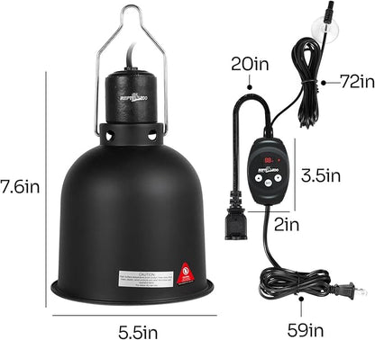 REPTI ZOO Reptile Light Fixture Dimming Thermostat Combo Pack, 5.5 Inch Deep Dome Lamp Fixture Max 100W, PID Reptile Thermostat Temperature Controller for Reptile Heat Lamp Bulb