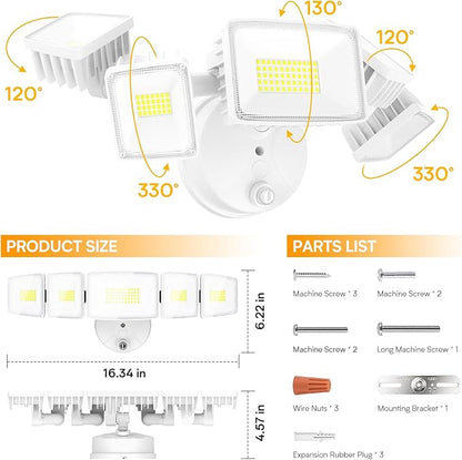 Onforu 120W 12000LM Dusk to Dawn Outdoor Lighting,5 Heads Flood Lights Outdoor,6500K Super Bright Outdoor Lighting,IP66 Waterproof Hardwired LED Security Lights for Garage,Yard,Outside