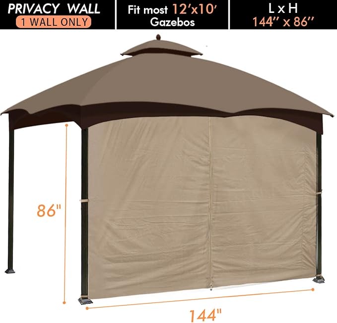 Ontheway Gazebo Replacement Privacy Curtain, 12ft Sidewall with Zipper Outdoor Universal Privacy Panel Sidewall (One Side Only)