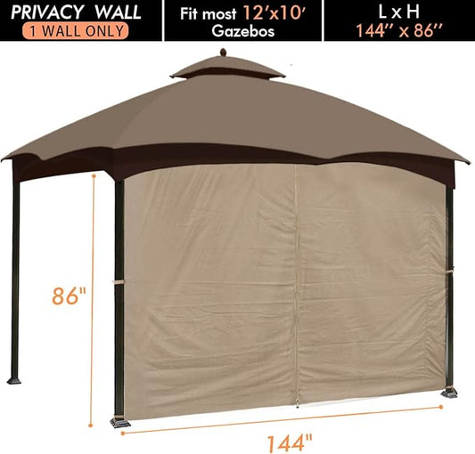 Ontheway Gazebo Replacement Privacy Curtain, 12ft Sidewall with Zipper Outdoor Universal Privacy Panel Sidewall (One Side Only)
