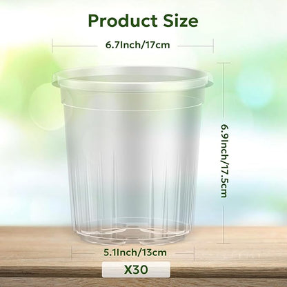 1 Gallon Reinforced Clear Nursery Pots with Drainage Hole, 30 Packs, 6.7 Inch Transparent Pots for Seedlings, Indoor/Outdoor Plants, Veggies, Flowers, and Professional Nursery Use