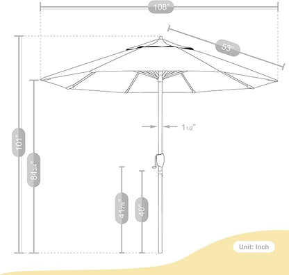 California Umbrella 9' Rd Sunbrella Aluminum Patio Umbrella, Crank Lift, Auto Tilt, Bronze Pole, Sunflower Yellow