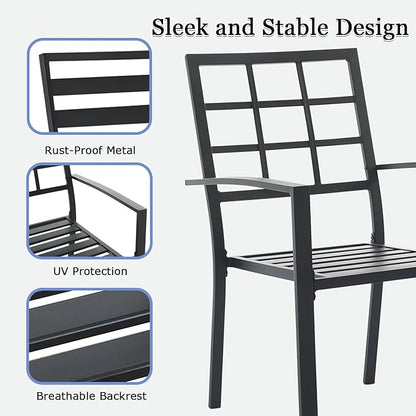 Outdoor Dining Chairs Set of 8, Aluminum Frame Stackable Patio Dining Chairs with Armrest, Wrought Iron Patio Bistro Chairs for Lawn, Backyard, Garden, Porch