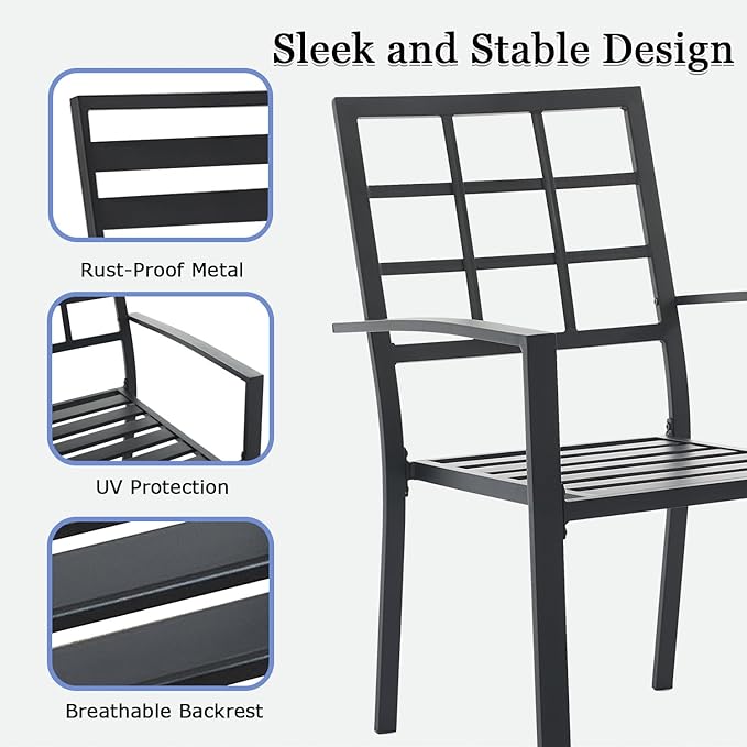 Outdoor Dining Chairs Set of 6, Aluminum Frame Stackable Patio Dining Chairs with Armrest, Wrought Iron Patio Bistro Chairs for Lawn, Backyard, Garden, Porch