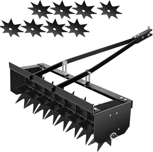 35" Tow Behind Aerator, 8 Disk Tractor Friendly Lawn Aerator, Manual and Universal Hitch, for All Soil Types, Perfect for Farm Planting and Rolling Aeration