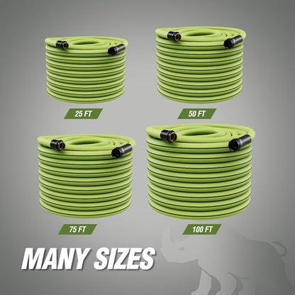Rugged Rhino Heavy Duty Flexible Light Weight Garden Hose, 100ft x 5/8in, 4 Layer Leakproof Outdoor Gardening Tools, Watering Supplies, Powerful Water Pressure for Lawn, Flowers, Green Black