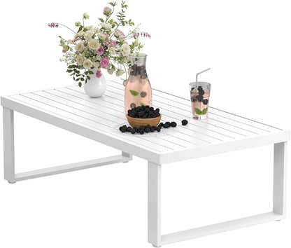 Aluminum Outdoor Coffee Table - White Rectangle Patio Tables for Deck, and Poolside