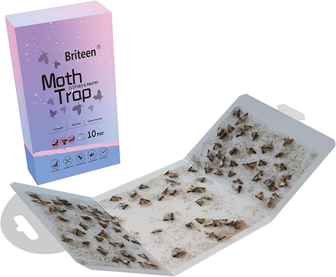 Pantry Moth Traps 10-Pack Safe and Effective for Food and Clothing- Glue Traps with Pheromones for Wool Closet Carpet Food and Cupboard K06