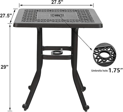 MFSTUDIO Cast Aluminum Patio Dining Set of 2, Retro Design Outdoor Table and Chairs Set with 2×Fixed Chairs and 1×Square Outdoor Table, 3 Piece Patio Set for Backyard Garden