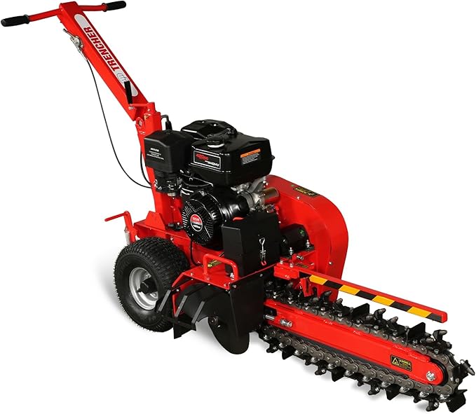 420cc 15HP E-Start Gas Powered Cable Ditching Trencher, 24'' Trench Depth, 27pcs Carbide Alloy High-Pressure Teeths, TCR1500 (Red)