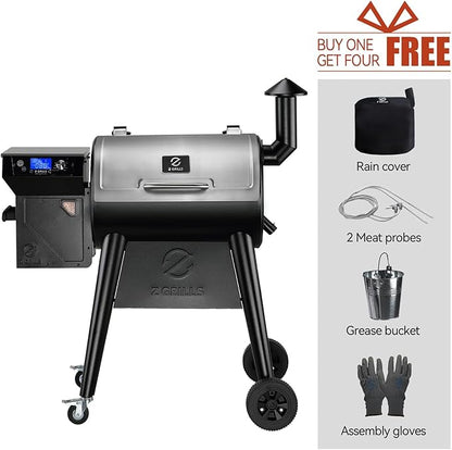 Z GRILLS Wood Pellet Grill Smoker with PID 2.1 Controller, 459 SQ.IN, 450°F Max Temperature, 8 in-1 BBQ Grill, LCD Screen, Meat Probes, Rain Cover, Backyard Camping Bake and Roast, 450E