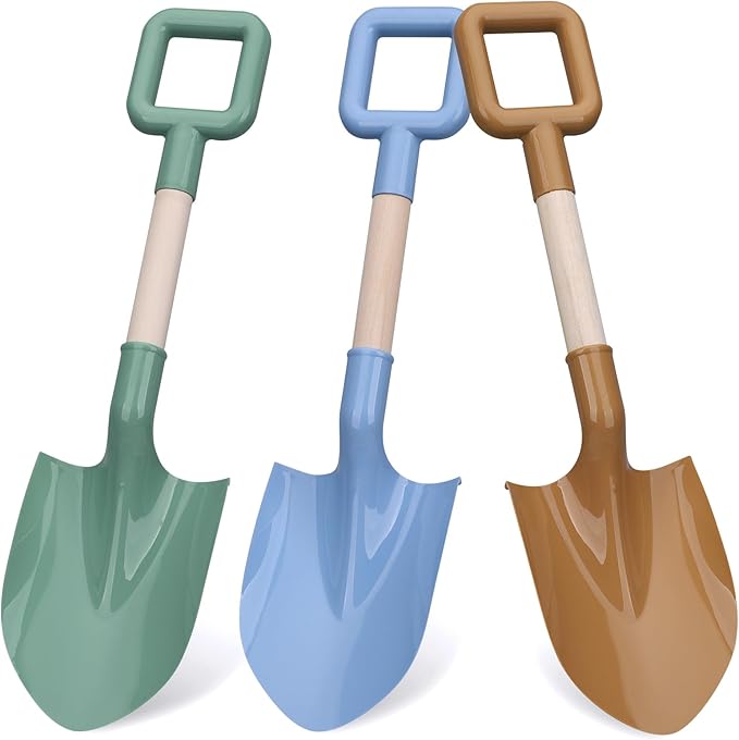 Dilabnda Kids Beach Sand Shovels, 16inch/40cm Sand Shovels for Garden, Large Beach Snow Spade Scoop for Kids Toddlers, Long Handle Plastic Wooden Shovel for Shoveling Digging Snowing (3PCS)