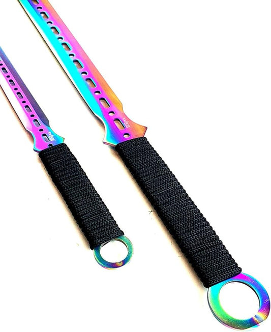 2 PCS Ninja Tactical Machetes, Swords Tactical Survival Katana Durable Knife Set. For Camping, Hunting, and Collection (Rainbow)