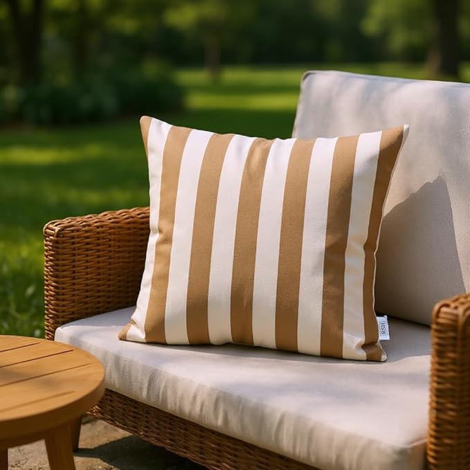 RSH DECOR: Sunbrella Square Throw Pillows Set of 2 | 17" x 17" | Water and Fade-Resistant Performance Fabric | Outdoor Pillow Covers with Down-Alternative Inserts | Maxim Heather Beige