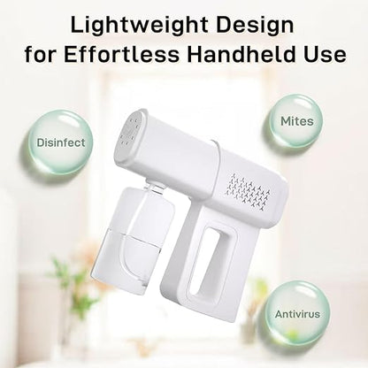 Professional Disinfectant Fogger Machine, 380ml Wireless Fine Particle Sprayer Gun Handheld Sanitizer Fogger, Blue Light Foggers for Touchless Sanitization (White)