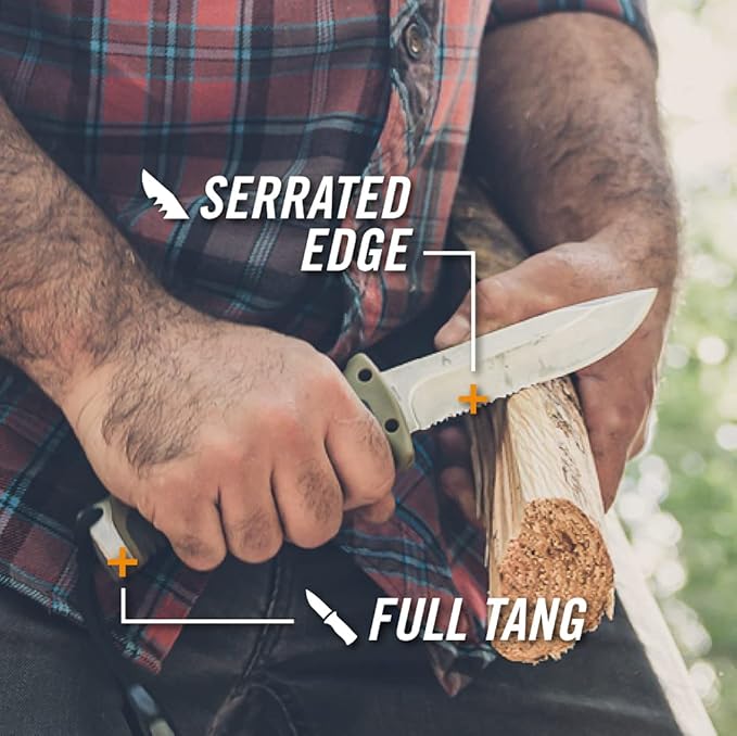 Gerber Gear Ultimate Survival Knife, Fixed Blade Knife with Combo Edge, includes Fire Starter Edge and Ferro Rod, Whistle, Sheath with Integrated Sharpener - Bushcraft, Hunting and Camping Tool
