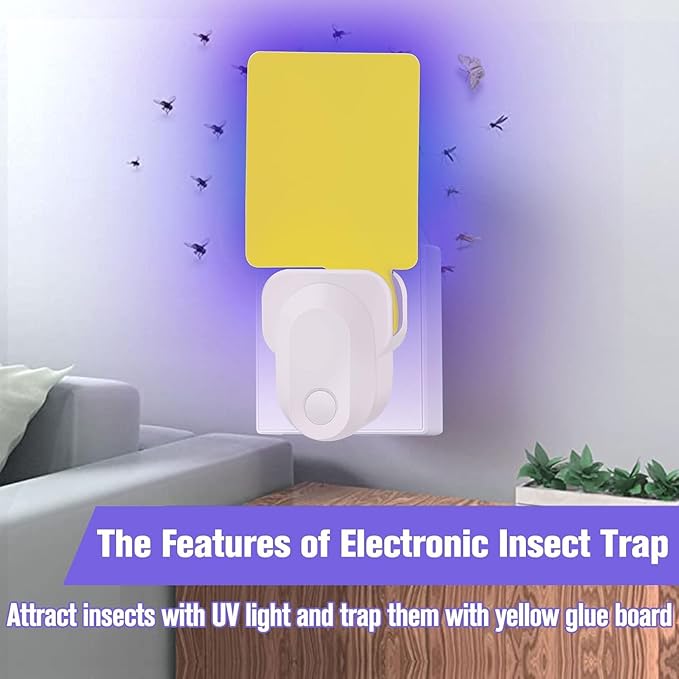 2 Pack Electronic Flying Insect Trap Plug in, Flea, Mosquito, Fly, Gnat, Moth, and Bug Killer Catcher, Fruit Flying Traps for Indoor and Office, Mosquito Trap with Night Light and 10 Sticky Boards