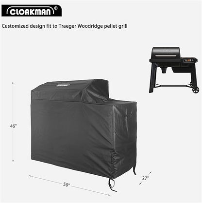 Outdoor Heavy Duty 600D Waterproof Pellet Grill Cover Compatible with Traeger Woodridge Pellet Grill, BAC761 Full-Length All Weather Grill Cover Accessory (Woodridge)