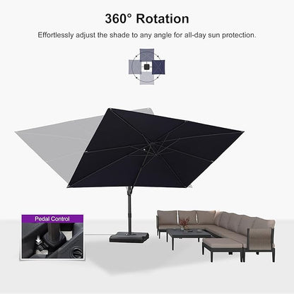 PURPLE LEAF 9' × 11.5' Patio Cantilever Umbrella with Base Outdoor Rectangle Adjustable Offset Umbrellas with 360-degree Rotation and 8 Heavy Duty Metal Ribs for Garden Deck Pool Navy Blue