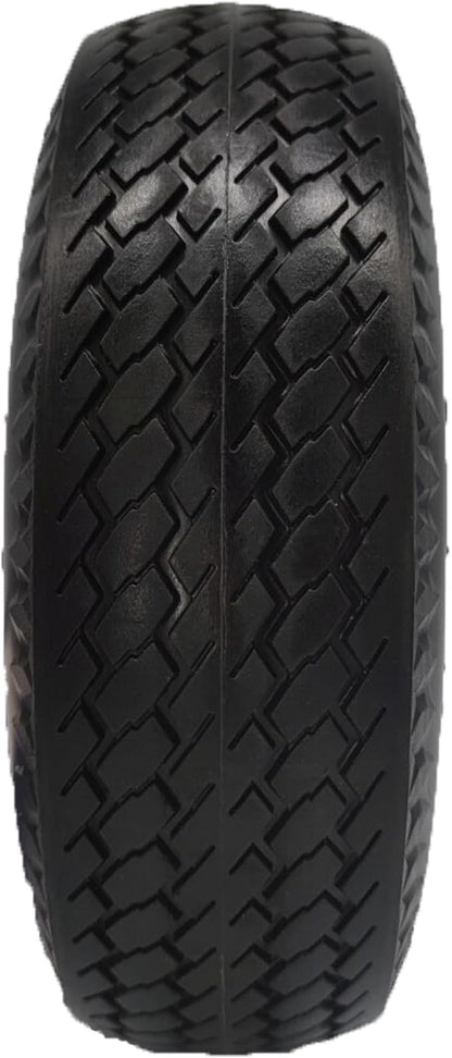 Flat Free 4.10/3.50-4 Tire with 3/4 & 5/8 Axle Bore, 3.5” Center Hub 10 inch Solid Tire Replacement for Hand Truck/Wagon/Garden Cart/Wheelbarrow/Dolly(Set of 2)